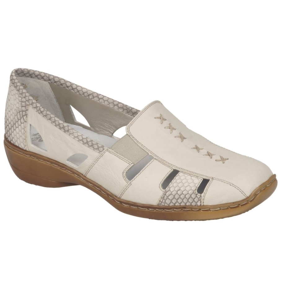 Krém Rieker Denise Slip On Vamp Cipő