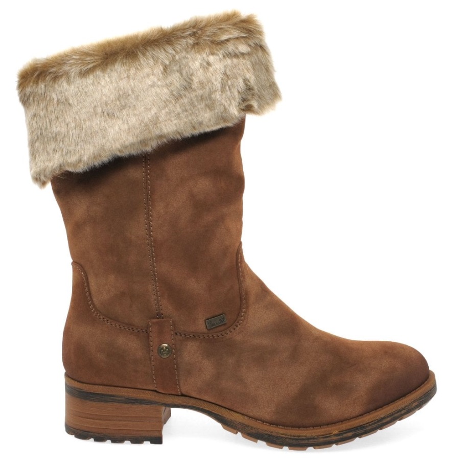 Rieker Newam Női Vízálló Műszőrme Díszítésű Csizma Barna
