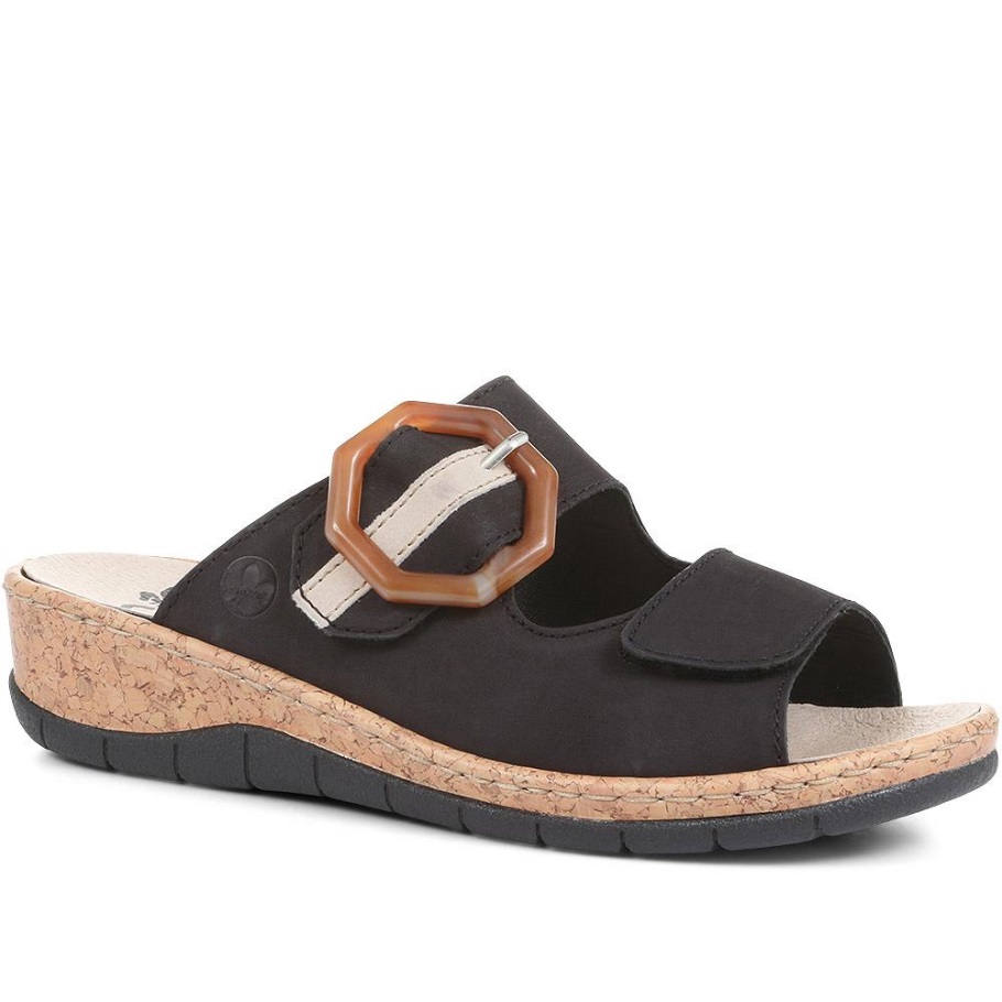 Rieker állítható öszvér Szandál Fekete