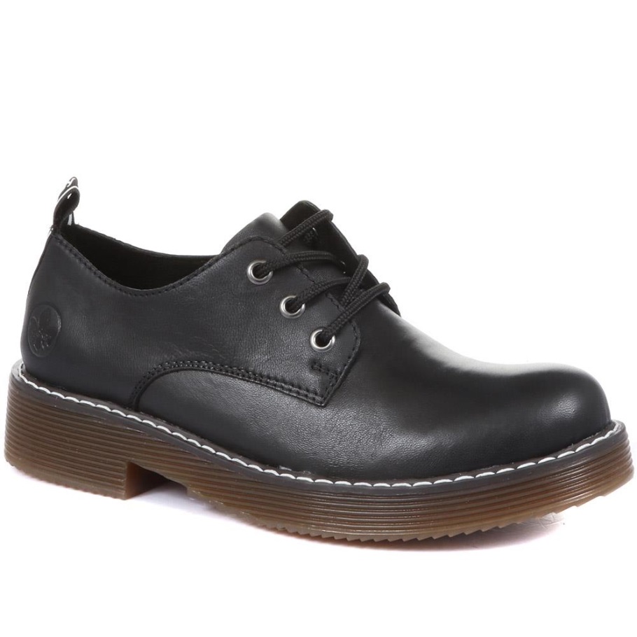 Rieker Magyarország Black Leather Lace Up Derby Shoes