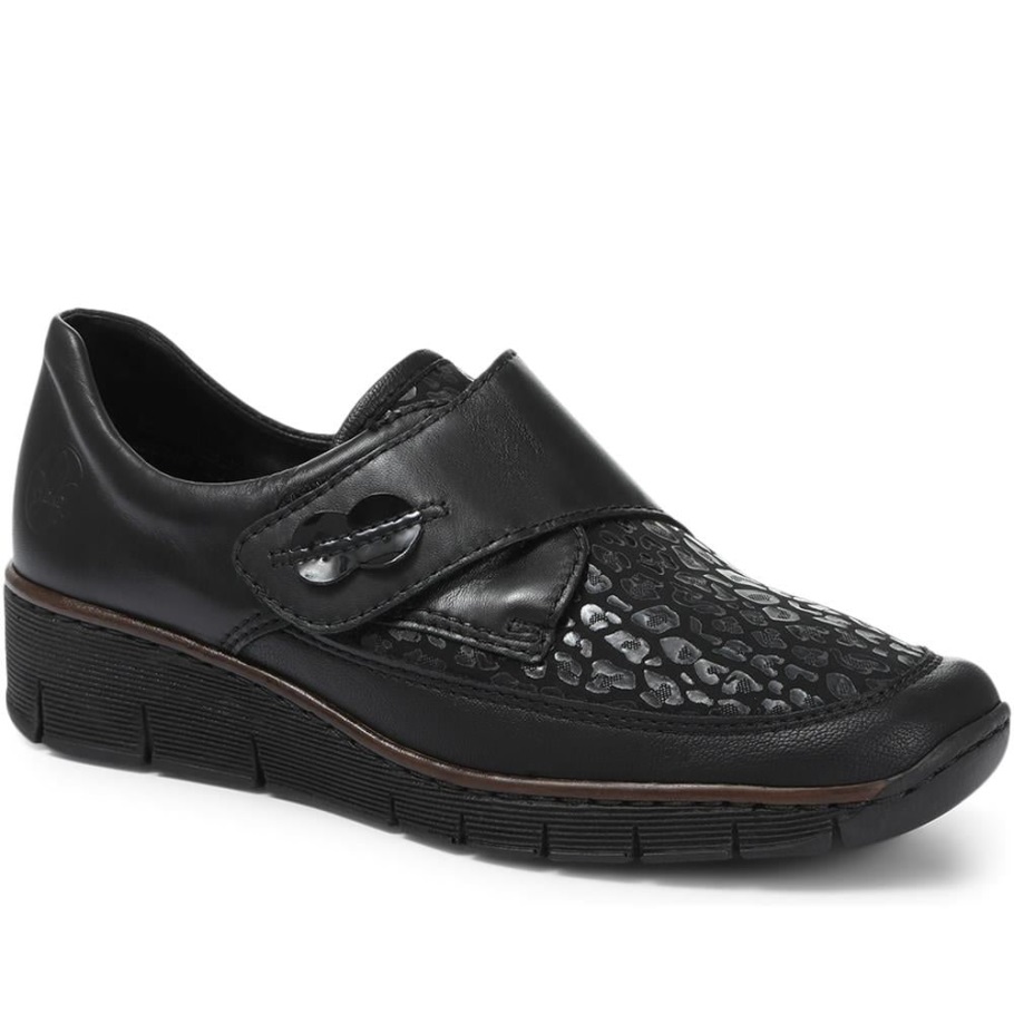 Rieker Magyarország Lightweight Leather Touch Fastening Shoe Black