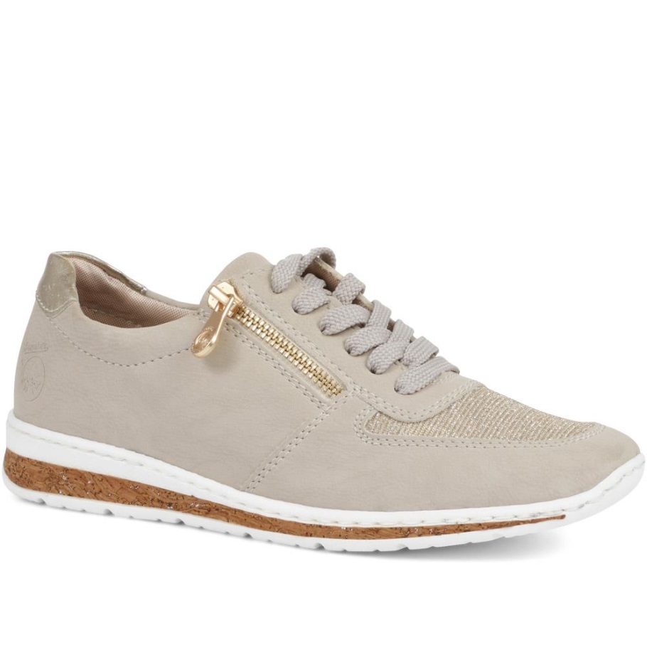 Rieker Női Fűzős Edzőcipő Bézs-arany